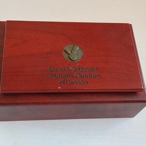 McDonalds Ronald McDonald House Wooden Box LOGO Badge